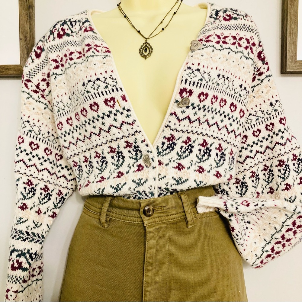 Grandmacore fair isle knit cardigan